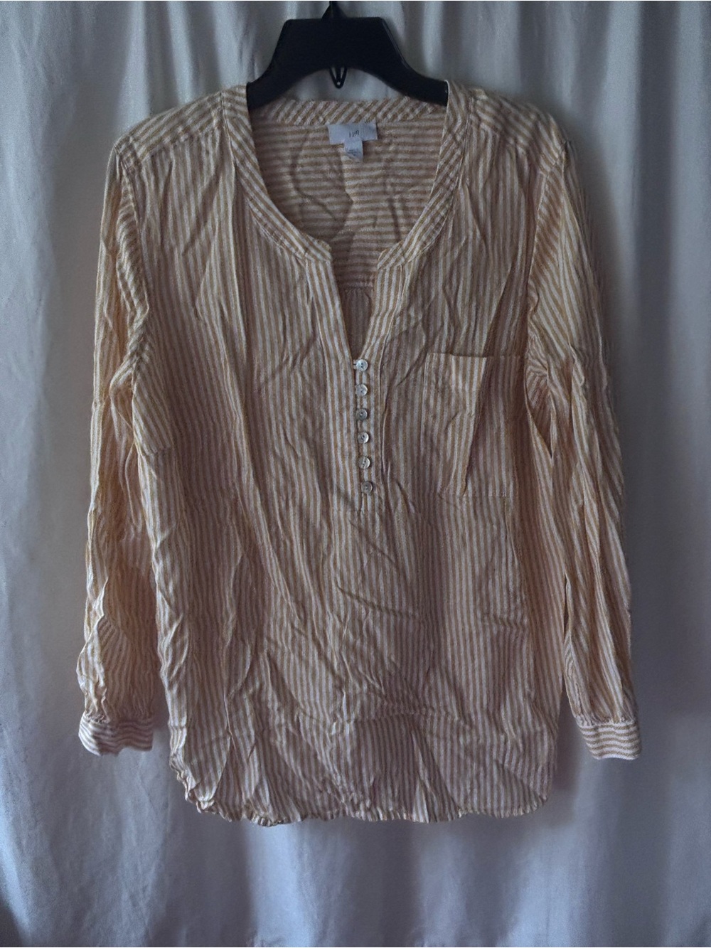 J. Jill Peach and White Striped Long-Sleeve Henley Tunic
